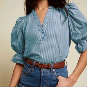 Nation LTD Twyla Blue Striped Puff Sleeve Blouse size Medium